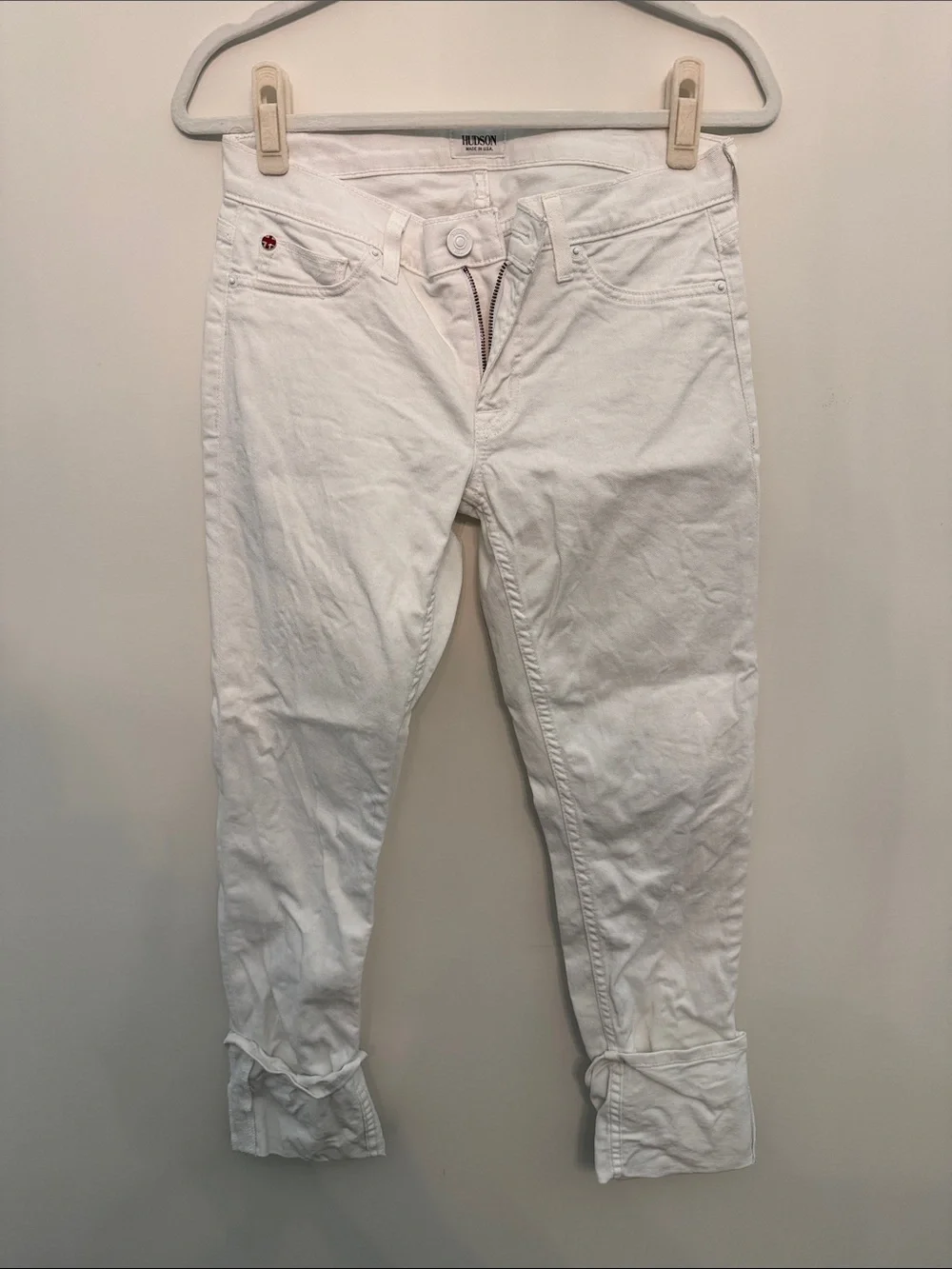 Hudson Jeans White Cropped Ankle Denim